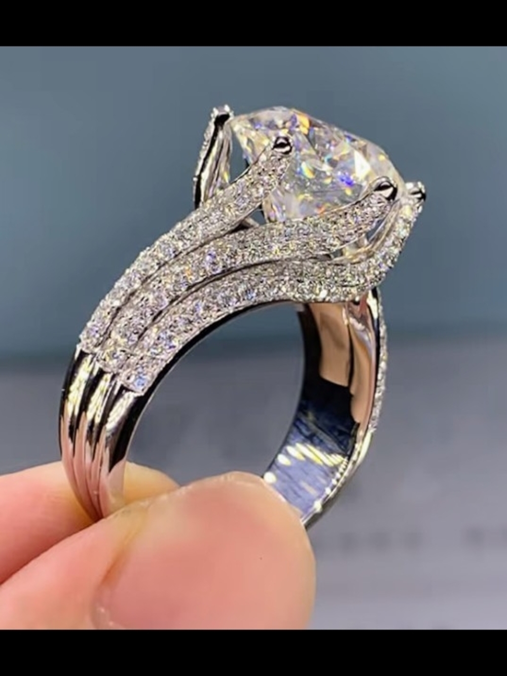 Elegant White Gold Finish Solitaire Engagement Ring with Clear Crystal